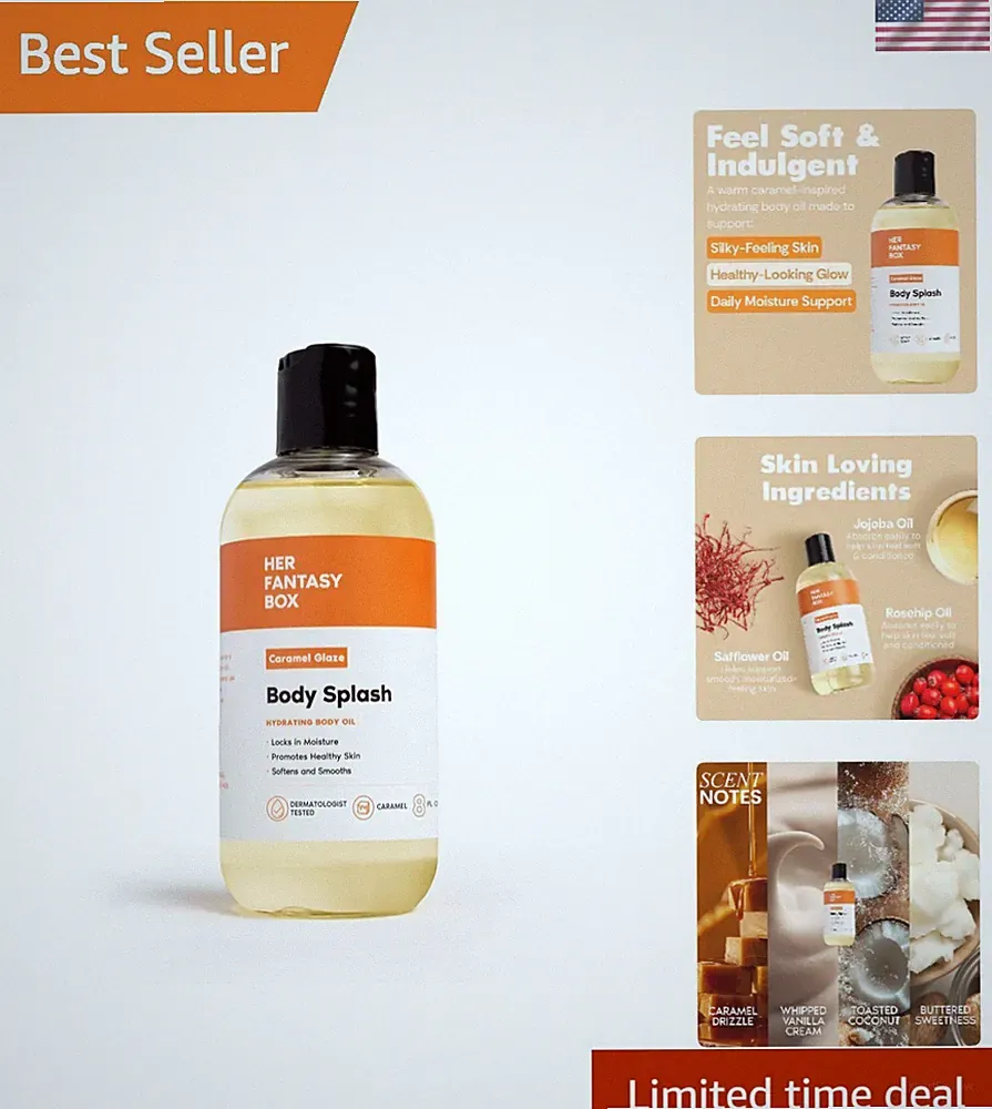 Caramel Glaze Body Splash Oil - 8 Oz Hydrating Fragrance, & Cruelty-Free