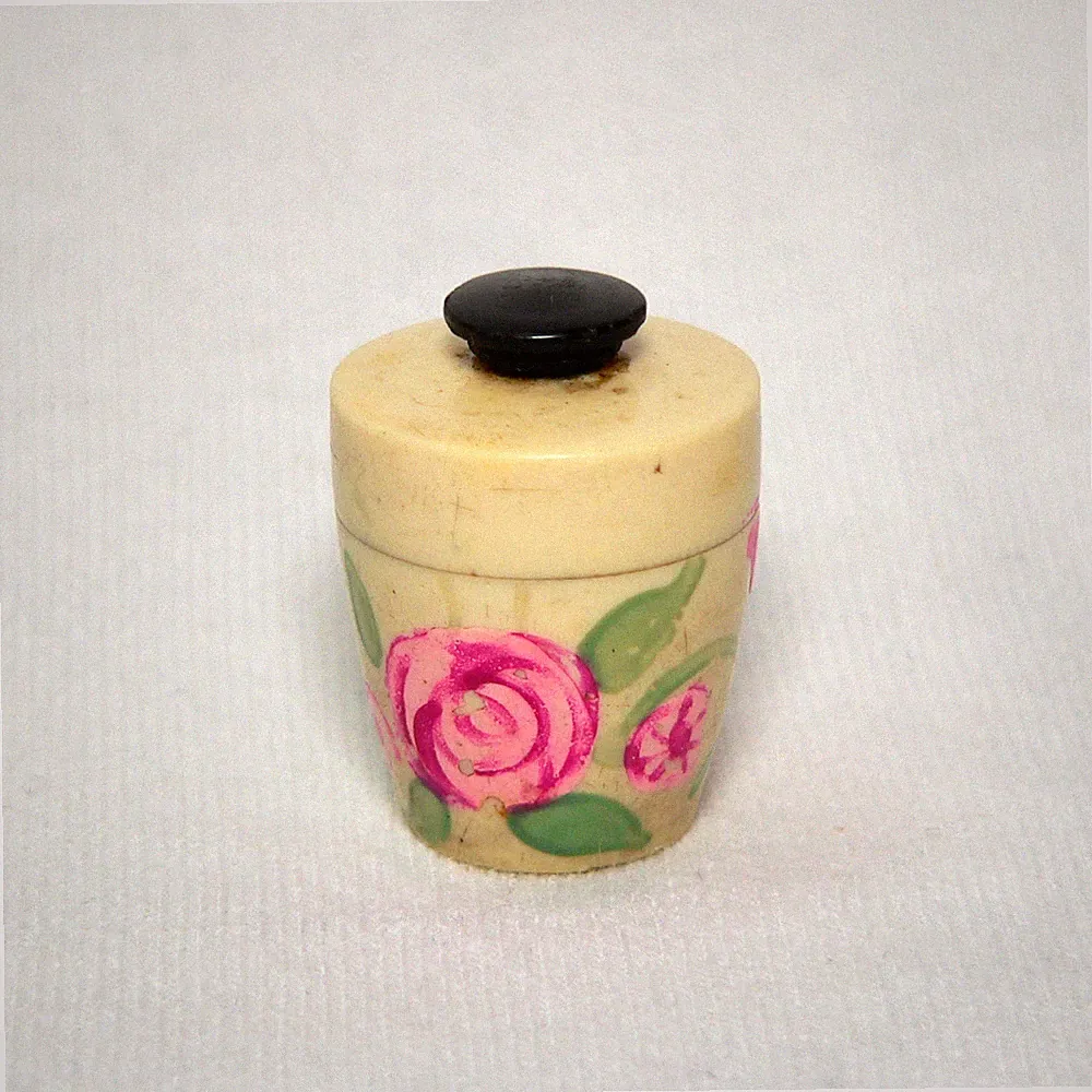 Vintage Bag Dabs Solid Perfume Pot with Painted Roses